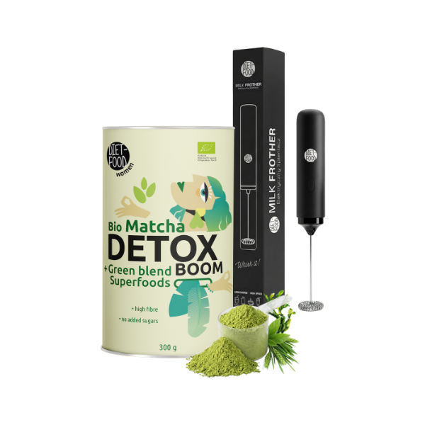 Organic Matcha Detox Boom 300 g + Electric Milk Frother USB-C
