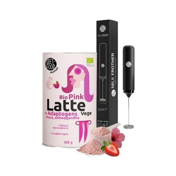 ZESTAW Bio Vege Latte Pink 300 g + MILK FROTHER Elektryczny Spieniacz USB-C